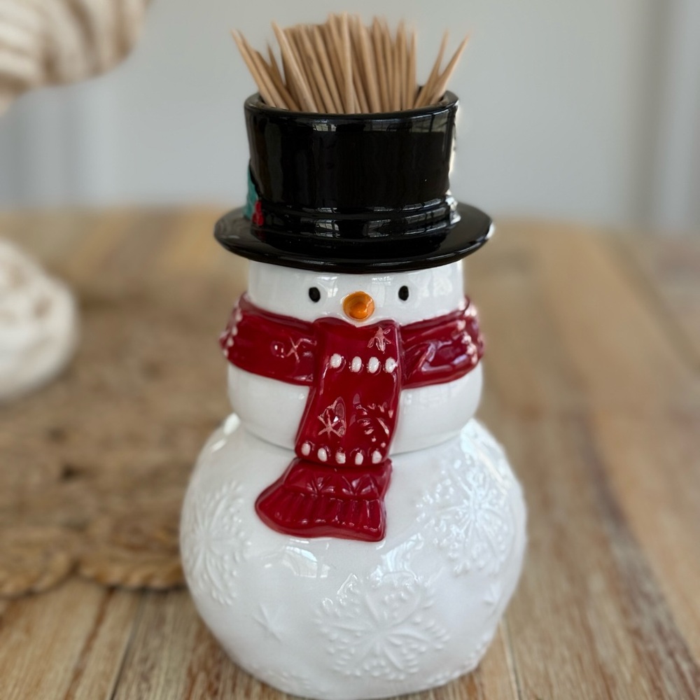 Hallmark Ceramic Snowman Salt, Pepper And Toothpick Holder
